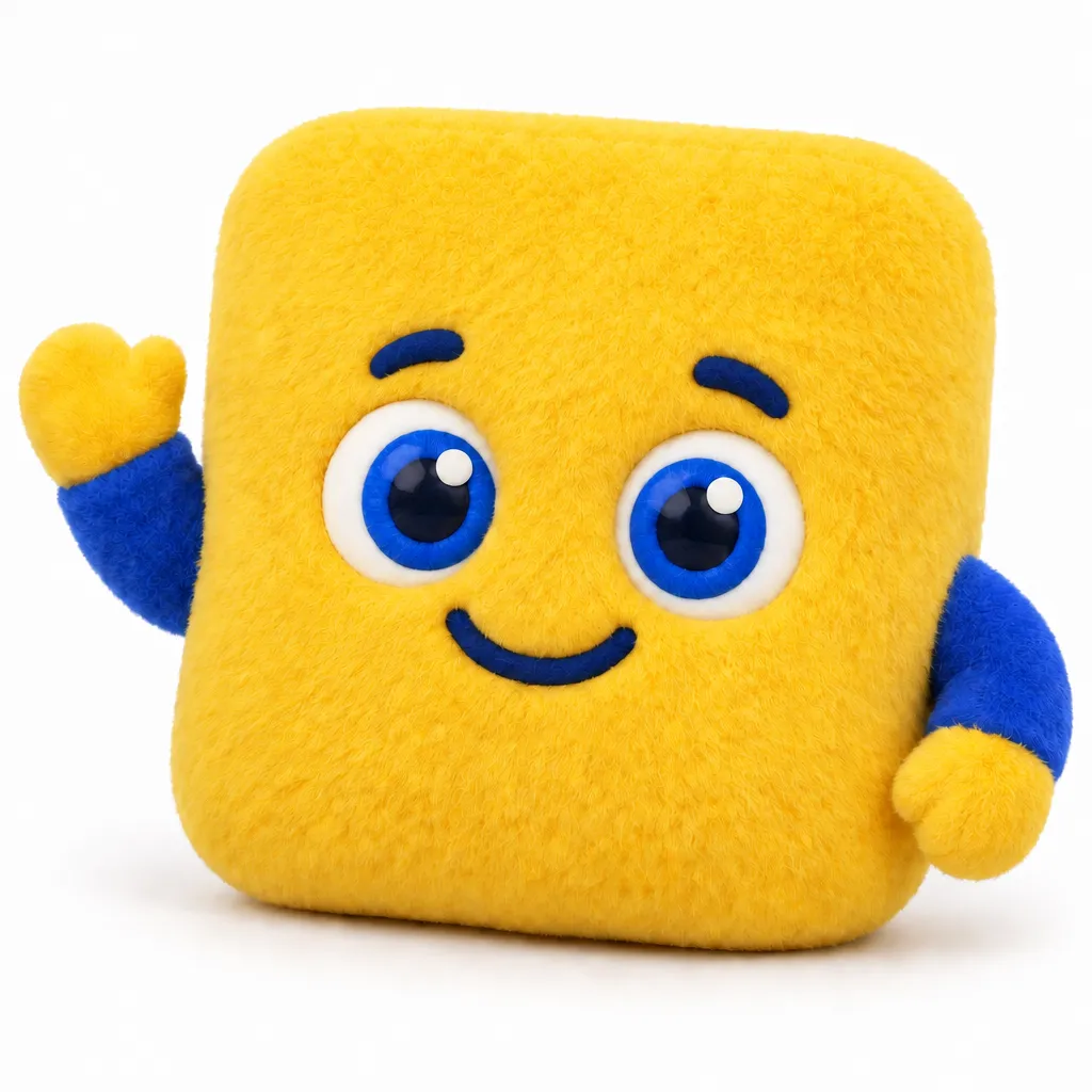 Webbie, our fluffy yellow mascot, waving hello